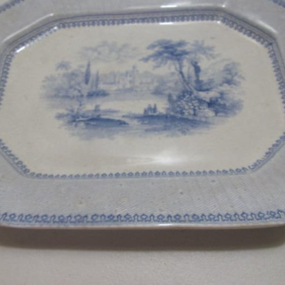 Rare Antique Blue Transferware Platter ironstone Blue Platters Blue White China - Picture 5 of 9